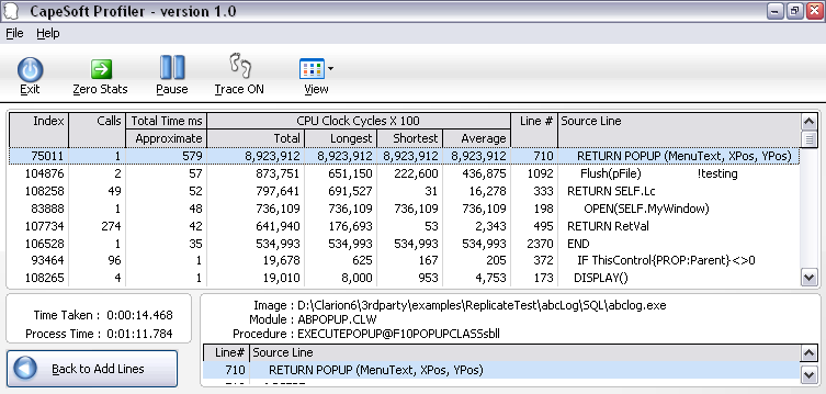 Profiler Snap Shot