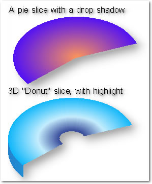 pie slice with drop shadow and 3D "Donut" slice with highlight screenshot