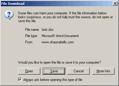 File download warning screenshot