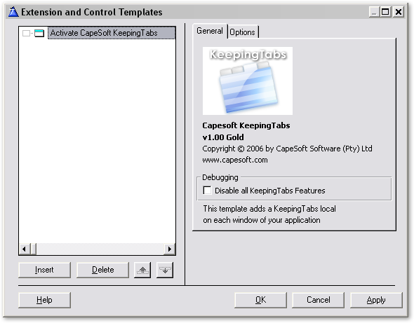 Extension and control templates screenshot