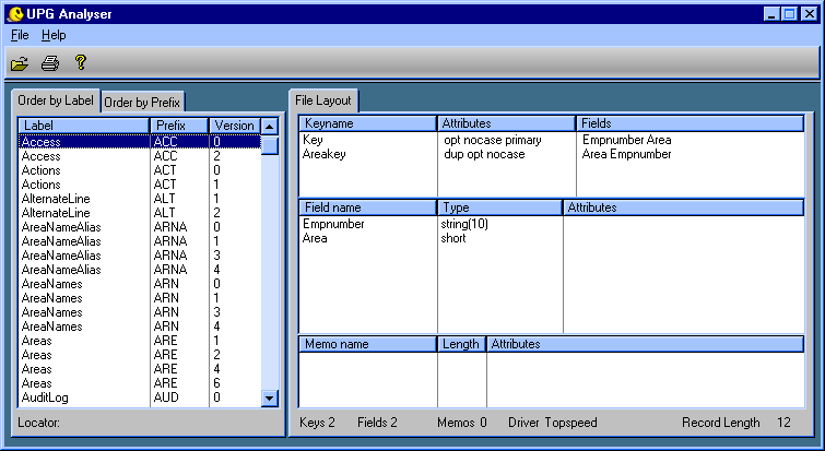 UPG analyser screenshot