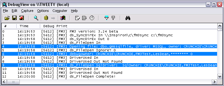 debug view logging information screenshot