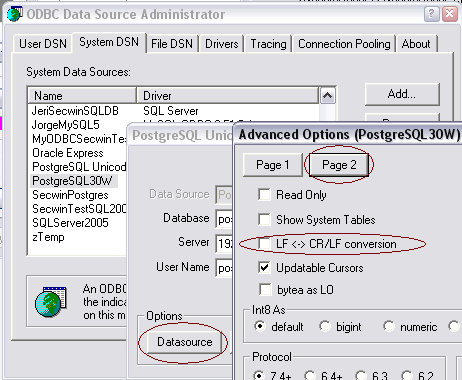 PostgreSQL CR/LF dsn switch