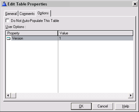edit table properties - version screenshot