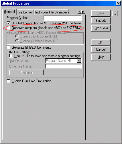 AllFiles Global Properties General Tab