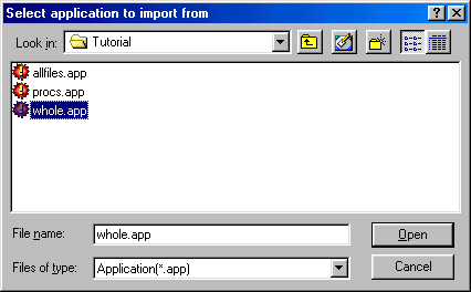 Procs - Select application to import from