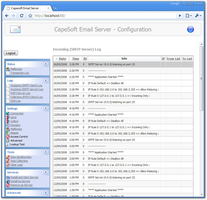 Web Admin_Logs screenshot