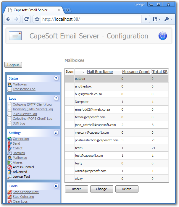 Web Admin_Mailboxes screenshot